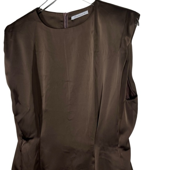 AMY ENJOY LIFE Chocolate Brown Satin Short Sleeve Mini Dress XL - Picture 3 of 6